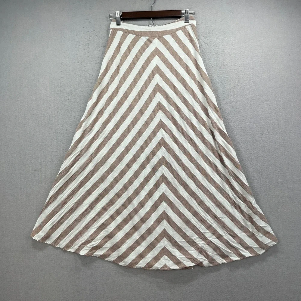 Mustard Seed Maxi Skirt Womens Small Striped A-Line Brown White Boho Chevron